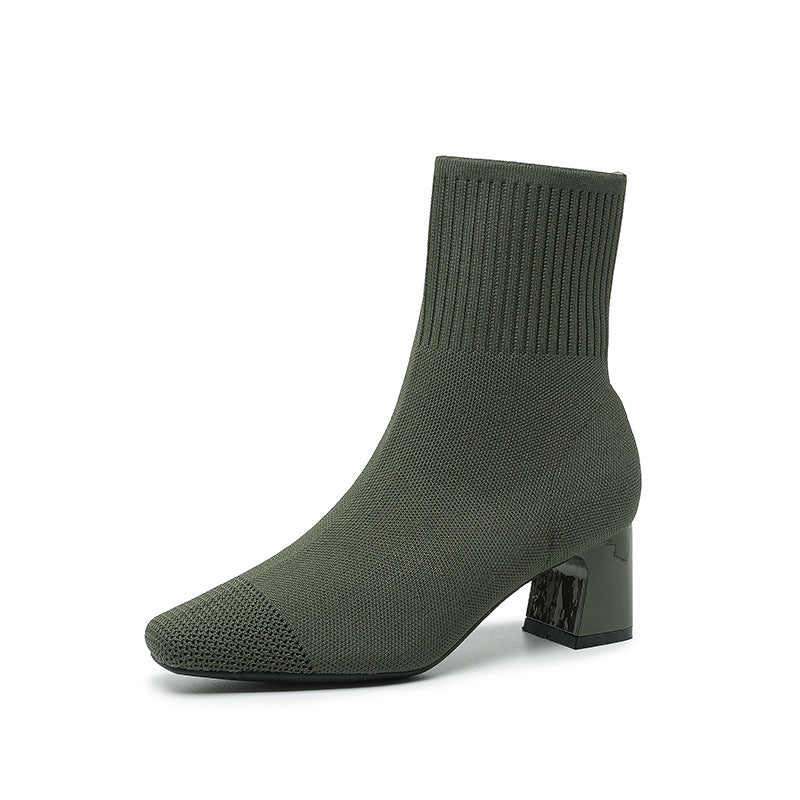 Bottines chaussettes à talon carré