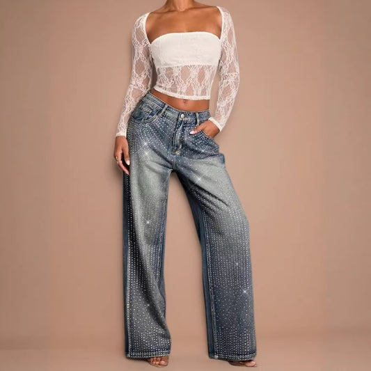 Jean droit à motifs scintillants