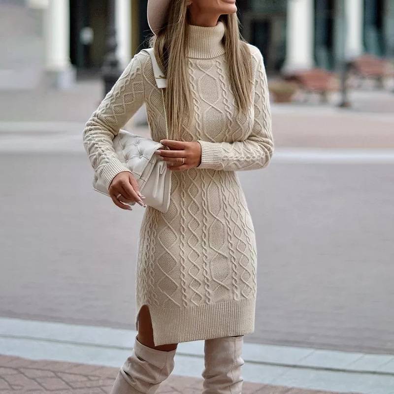 Cable Knit Turtleneck Dress