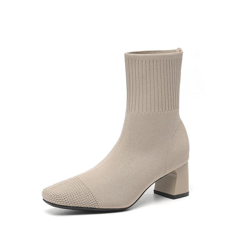 Bottines chaussettes à talon carré