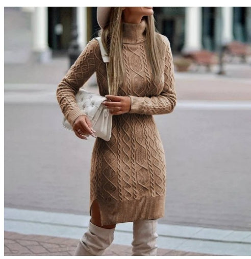 Cable Knit Turtleneck Dress