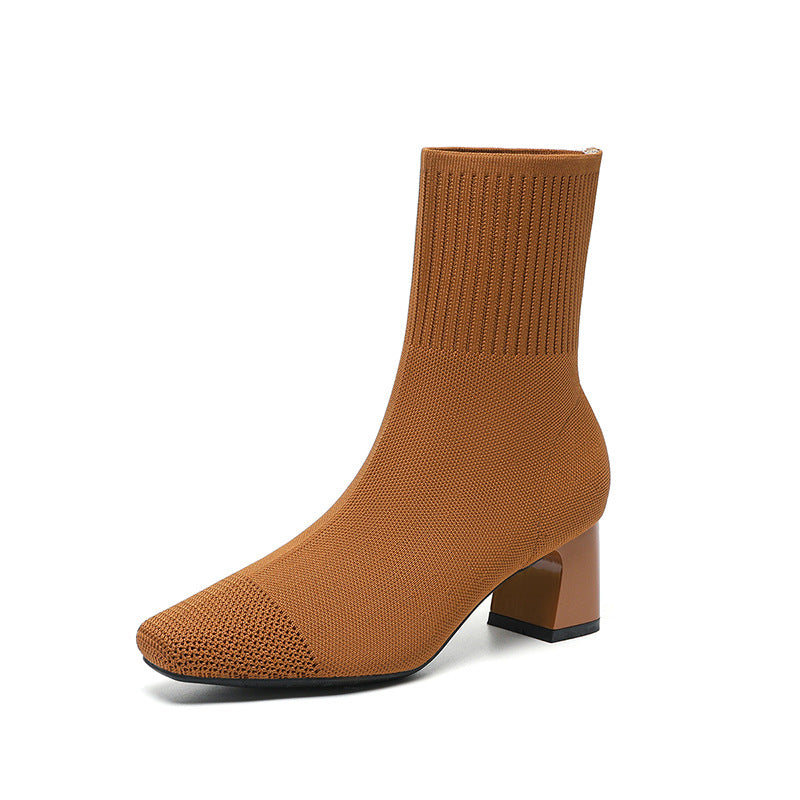 Bottines chaussettes à talon carré